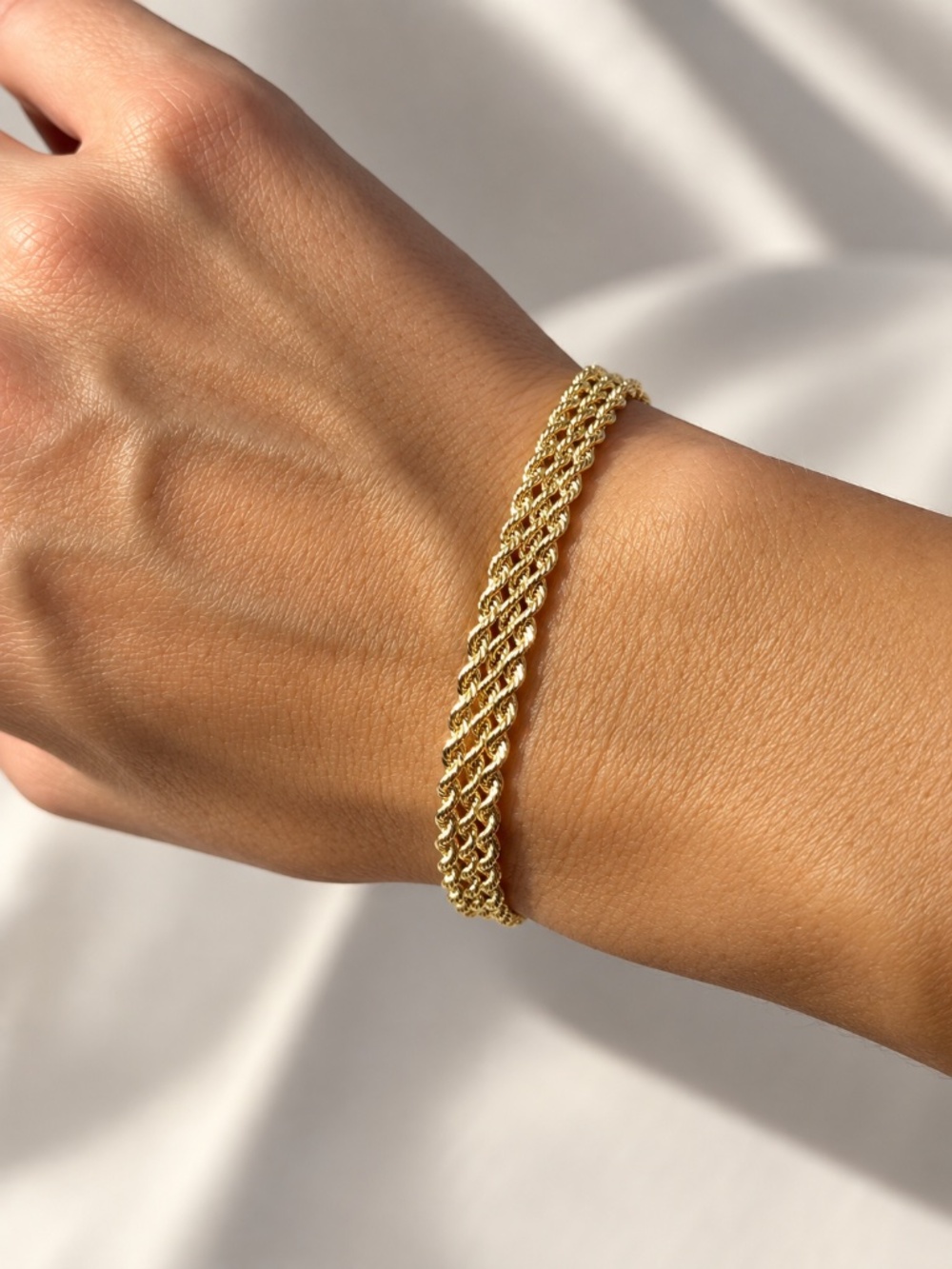 14K Yellow Gold Triple Strand Rope Chain Bracelet